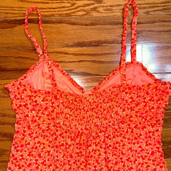 NWT Wild Fable Chiffon Vibrant Orange Floral Slip Mini Dress Size Medium - Picture 12 of 14